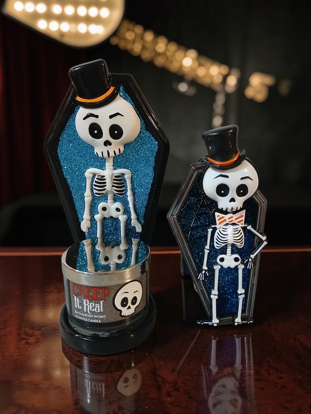 Blue Glitter Skeleton Coffin Mini Candle Holder And Wallflower Holder And Candle